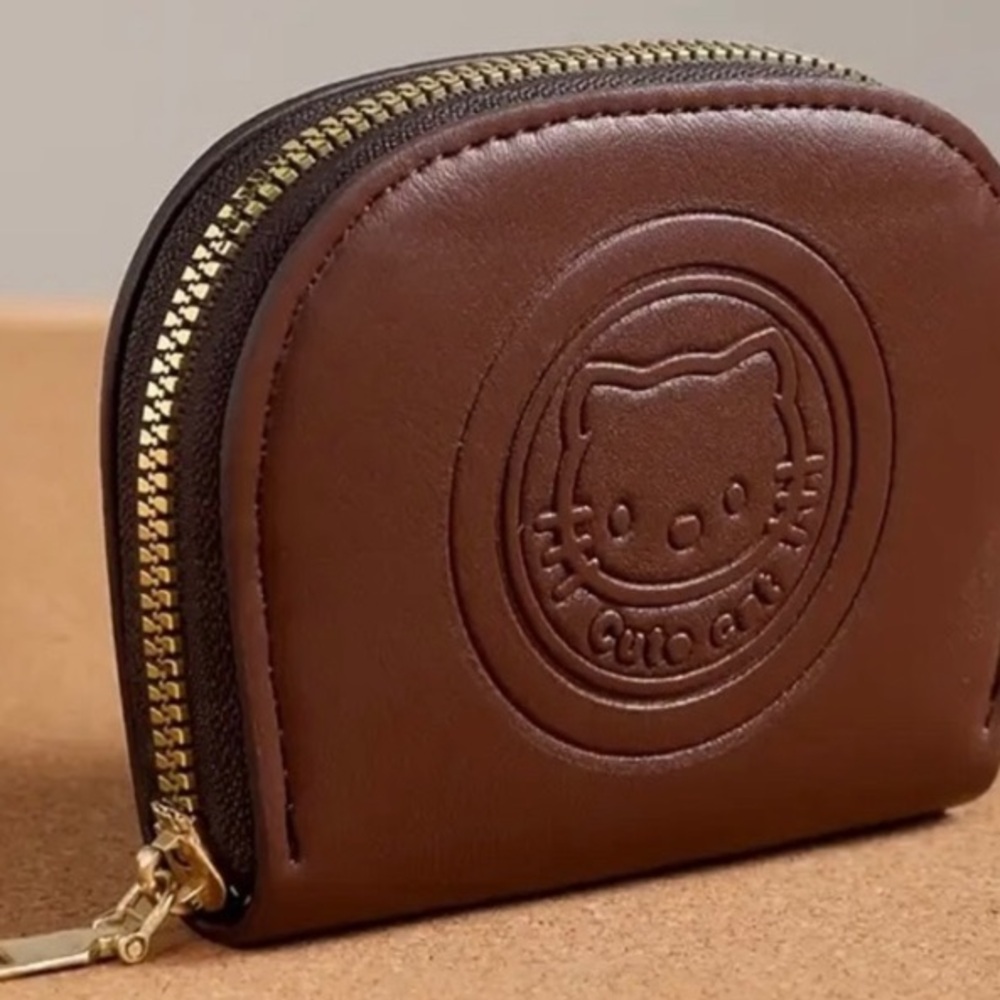 Brown Cat Embossed Coin Purse